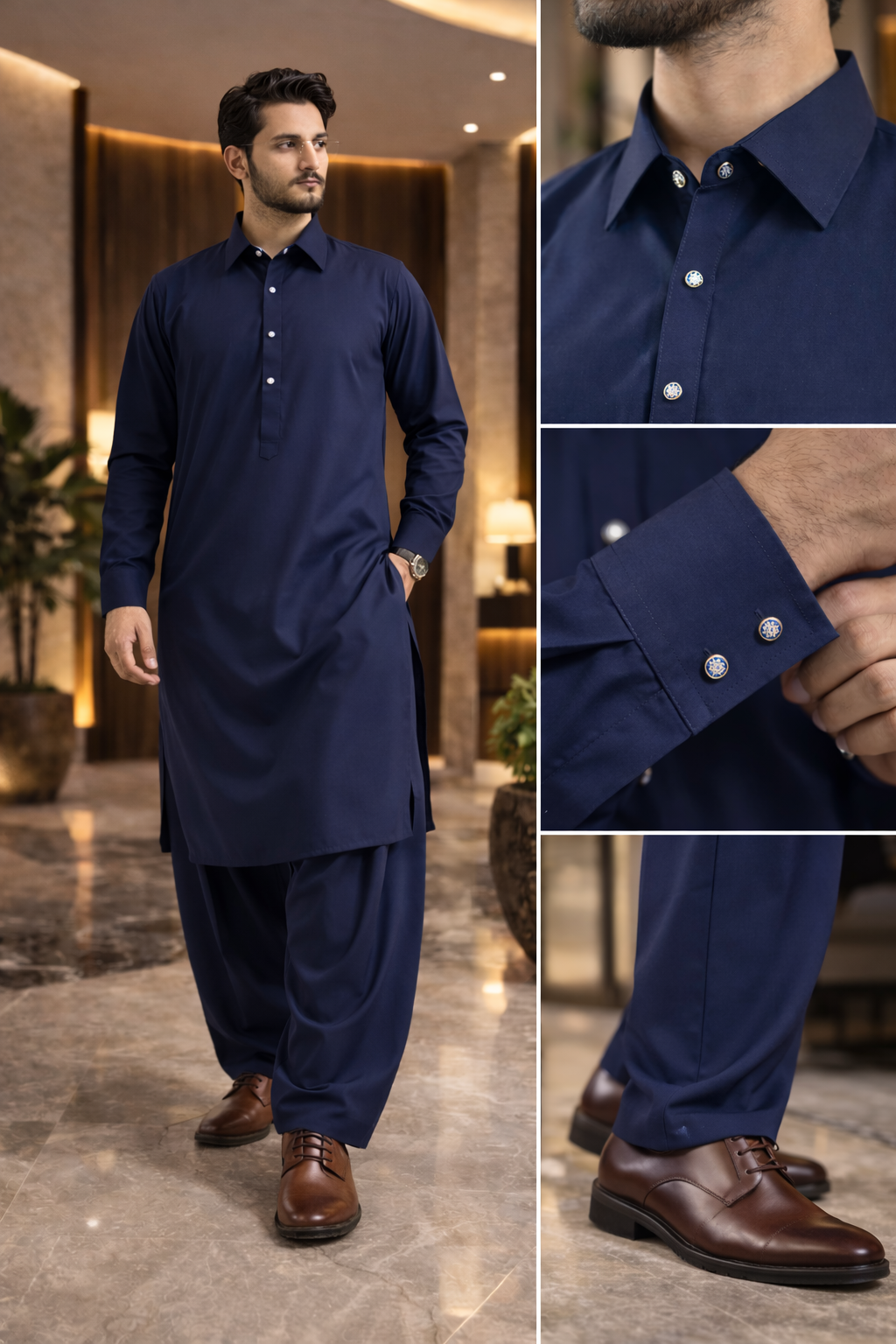 Bustan - Navy Blue Cutton Signature Kameez Shalwar
