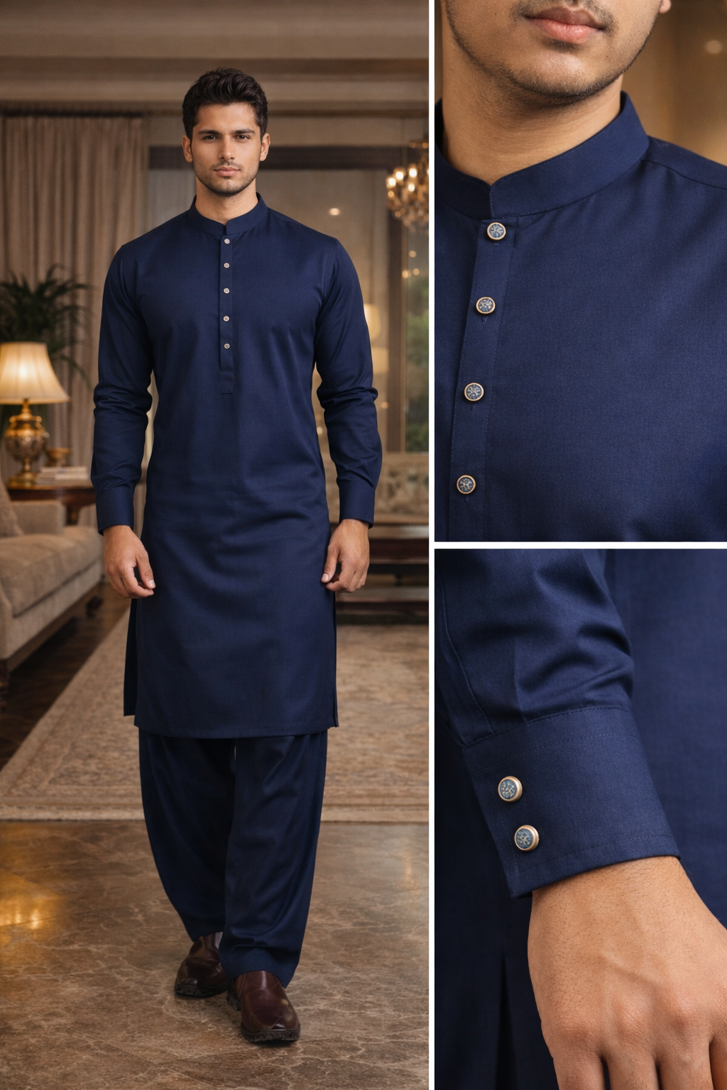 Barvik - Navy Blue Cutton Signature Kurta Pajama