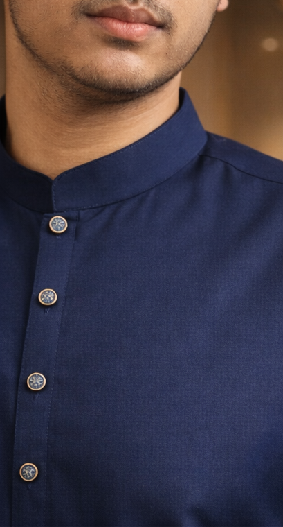 Barvik - Navy Blue Cutton Signature Kurta Pajama
